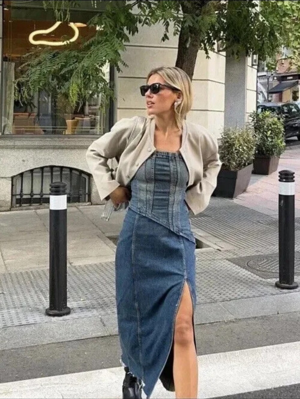 ZARA NWT WOMAN TRF STRAPLESS DENIM MIDI DRESS Sz XL - Picture 2 of 7